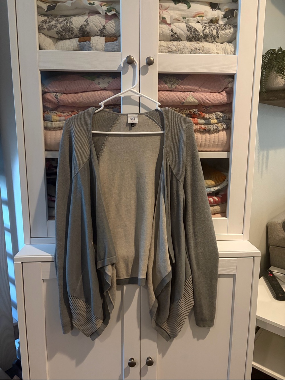 CAbi Gray Open-Front Draped Cardigan